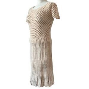 Michael Kors Crochet Dress Cream See through coverup Italian Yarn Size Small